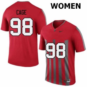 Women's Ohio State Buckeyes #98 Jerron Cage Throwback Nike NCAA College Football Jersey Breathable PSC2544QC